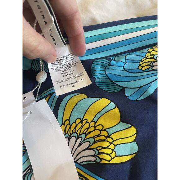 NWT Trina Turk Pirouette Navy High Waist Banded Printed Swim Bottom 8 - Picture 6 of 6